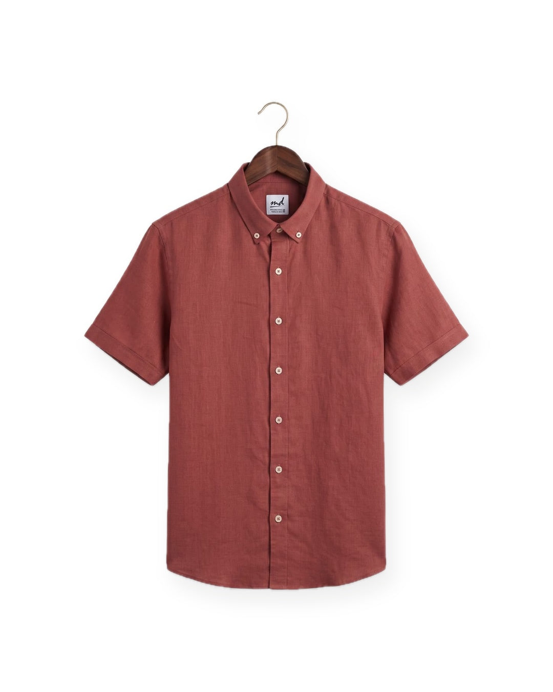 Short Sleeve Linen Shirt — Brick Red