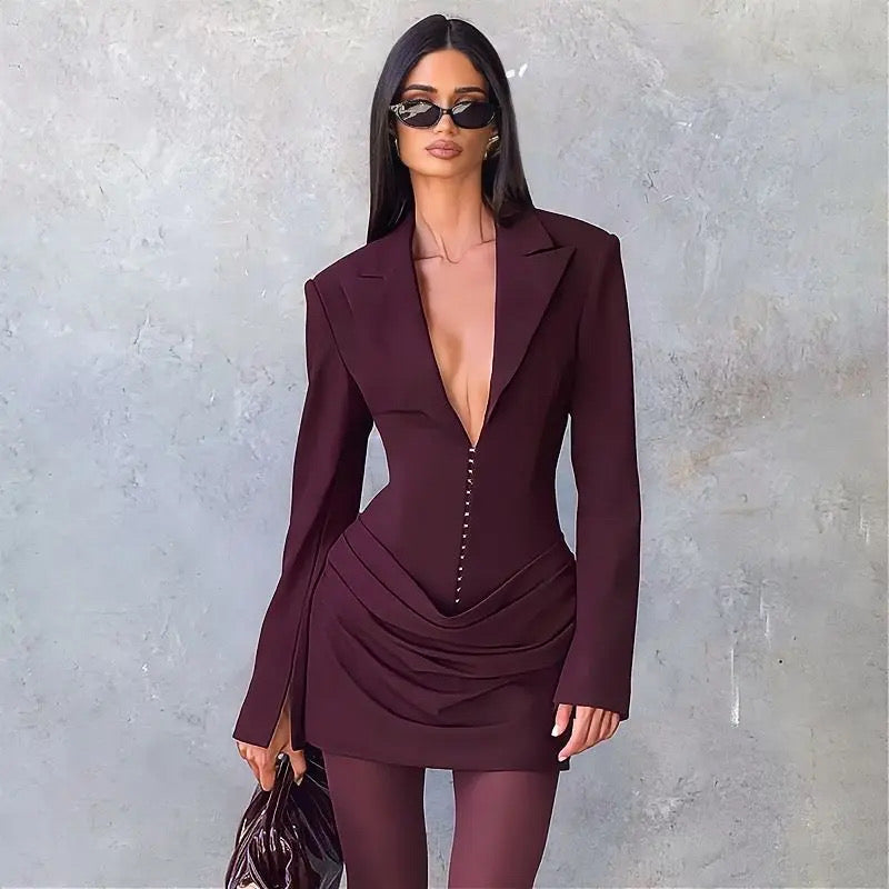 Maroon sculpted Blazer Dress