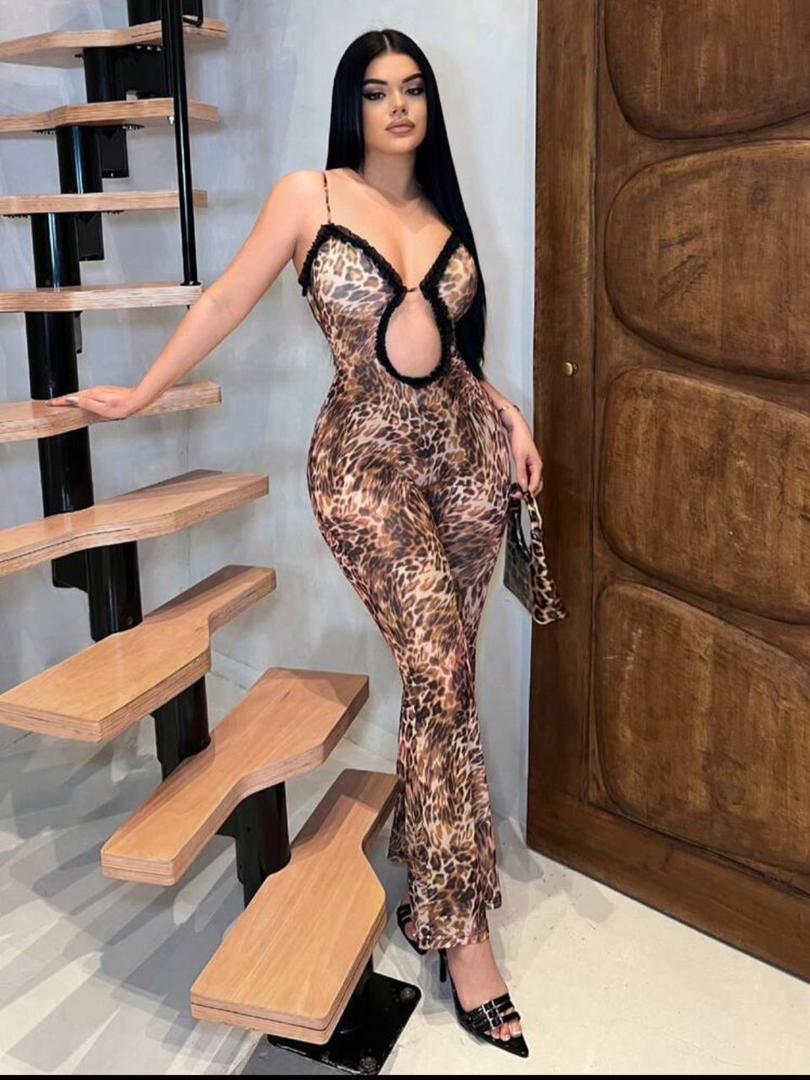 Leopard sheer jumpsuit