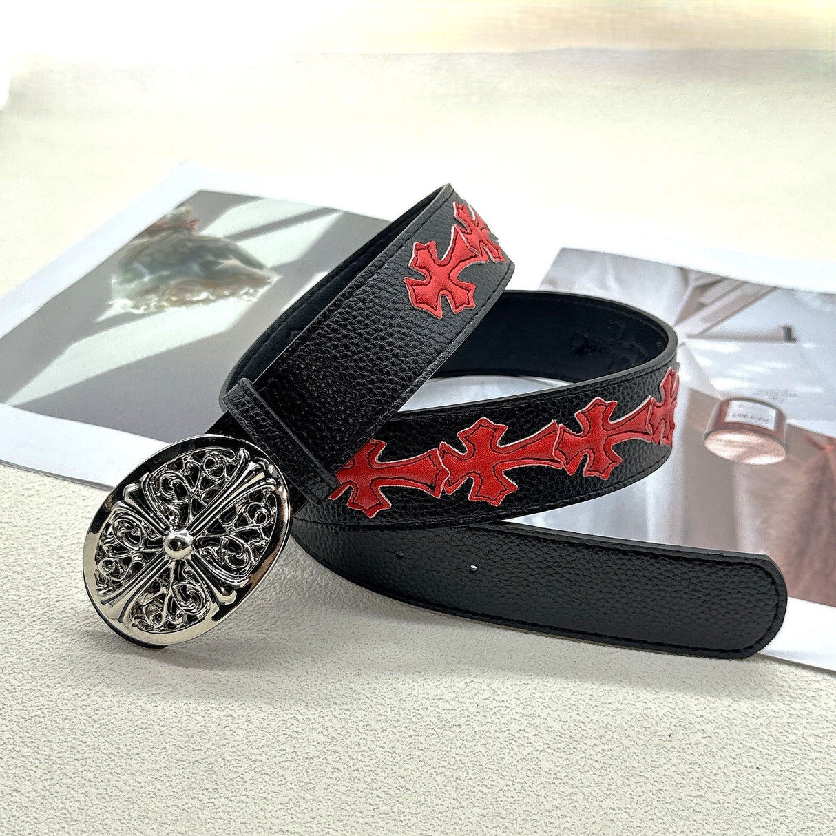 Chrome Cross Leather Belt