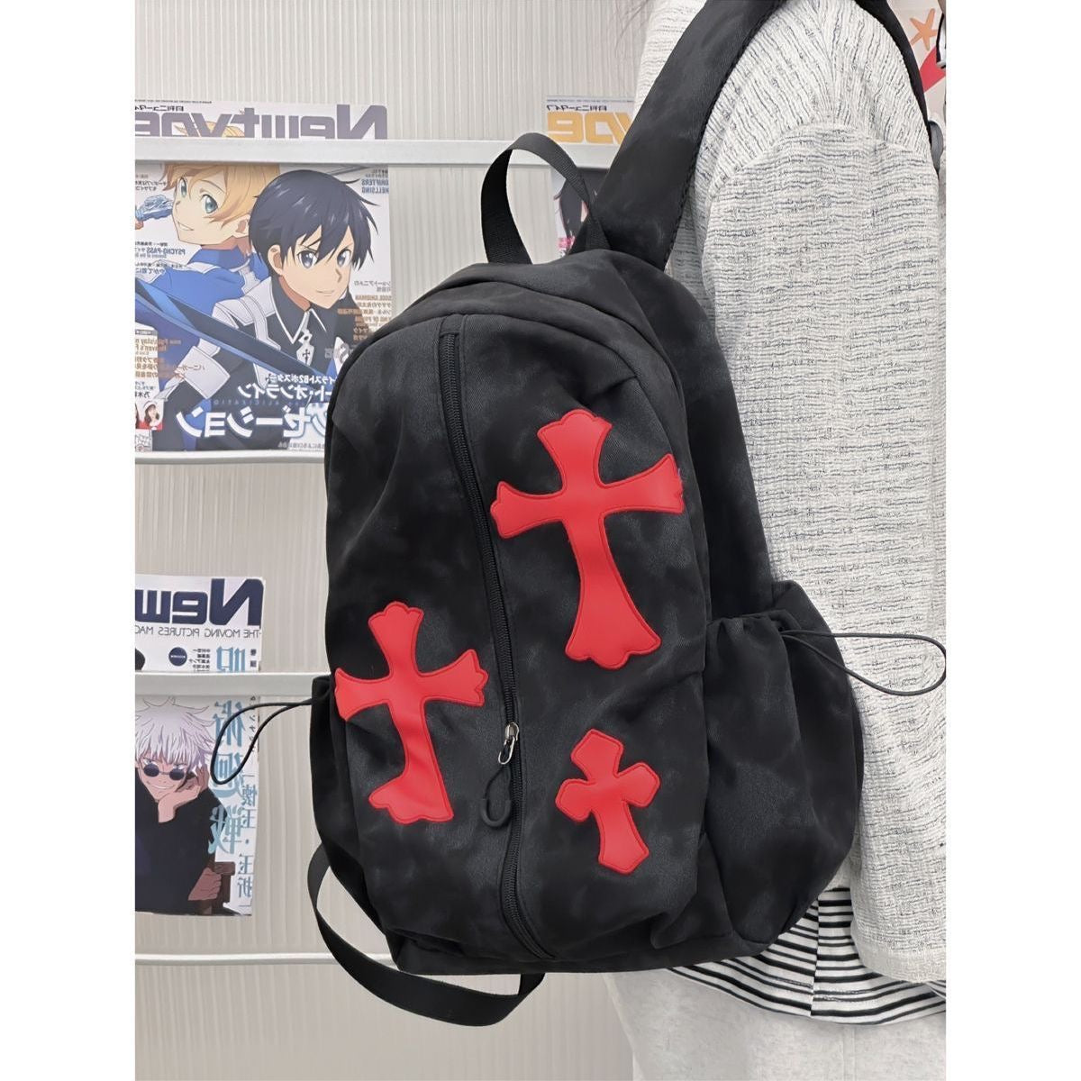 Black cross graphic backpack