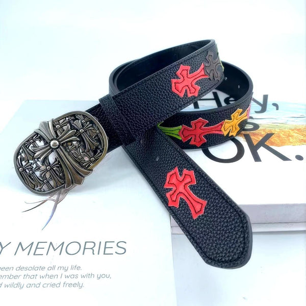 Chrome Cross Leather Belt