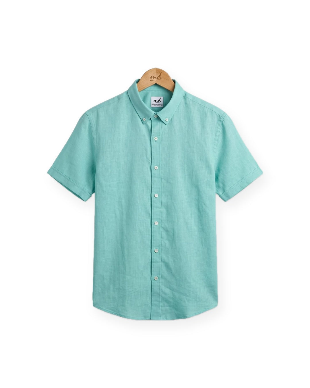 Short Sleeve Linen Shirt — Aqua