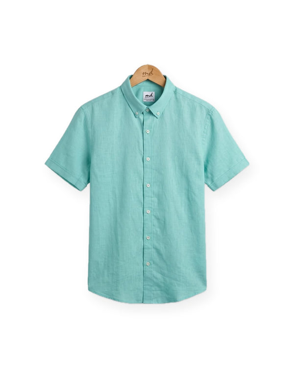 Short Sleeve Linen Shirt — Aqua