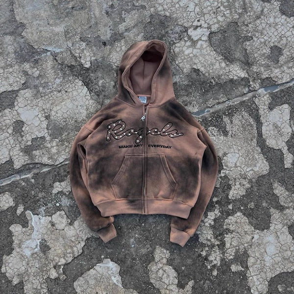 Vintage Brown Cropped Hoodie