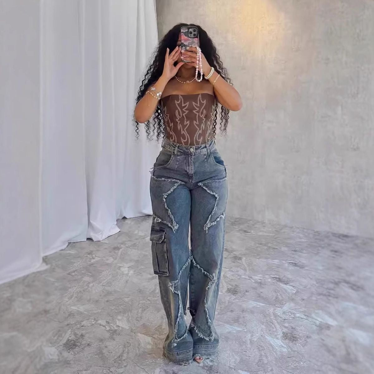 Patchwork Star Cargo Denim