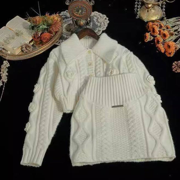 White Cable-Knit 2 set