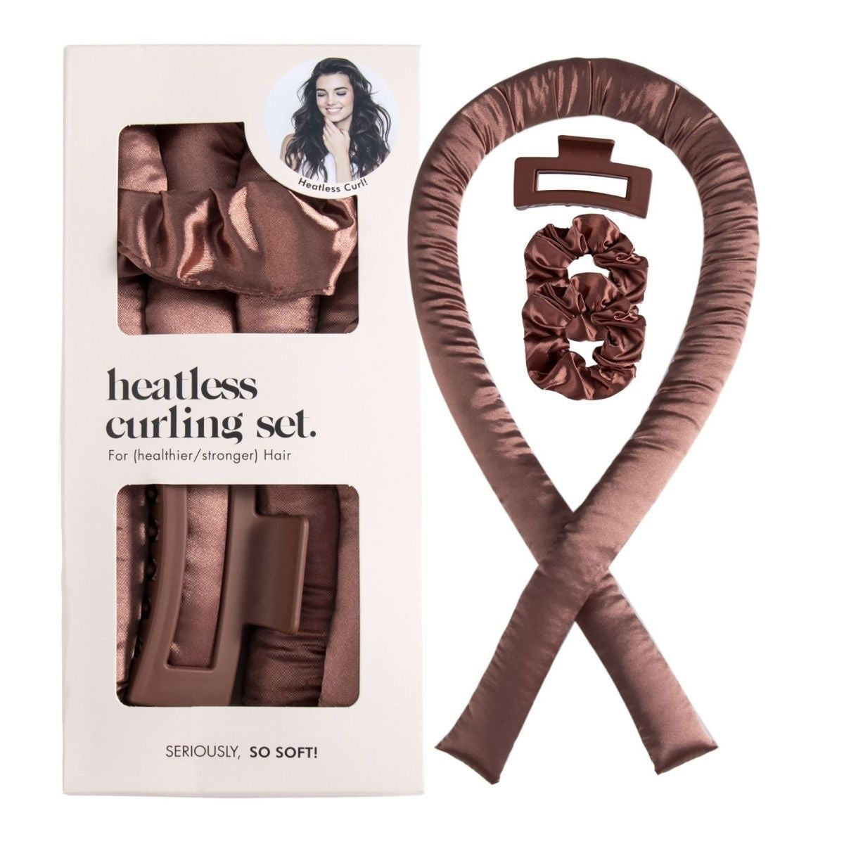 Brown heatless curling set