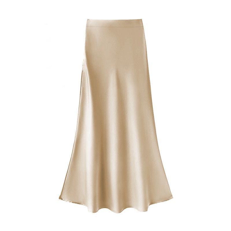 Gold Satin Wide Strap Long Skirt