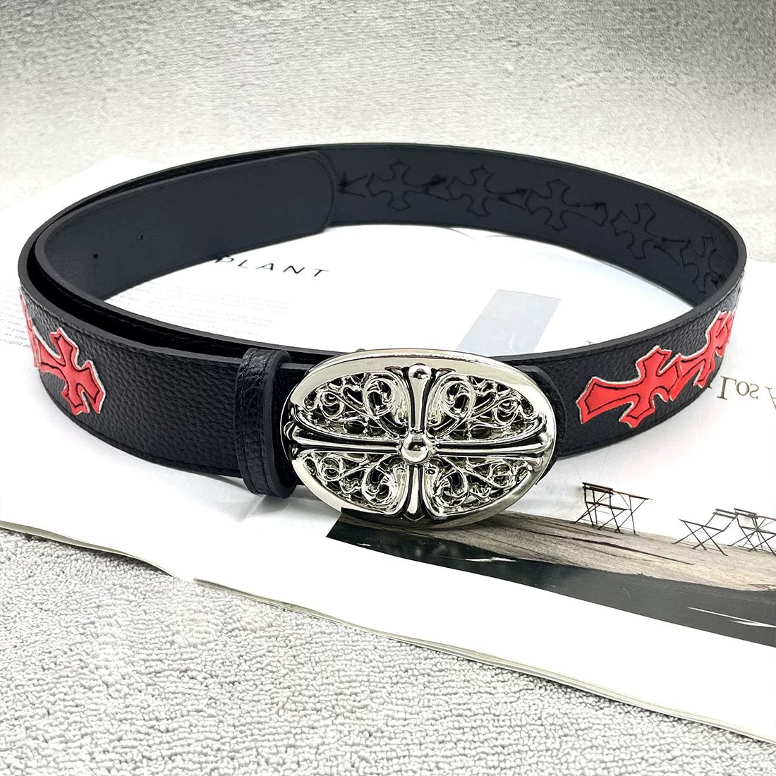 Chrome Cross Leather Belt