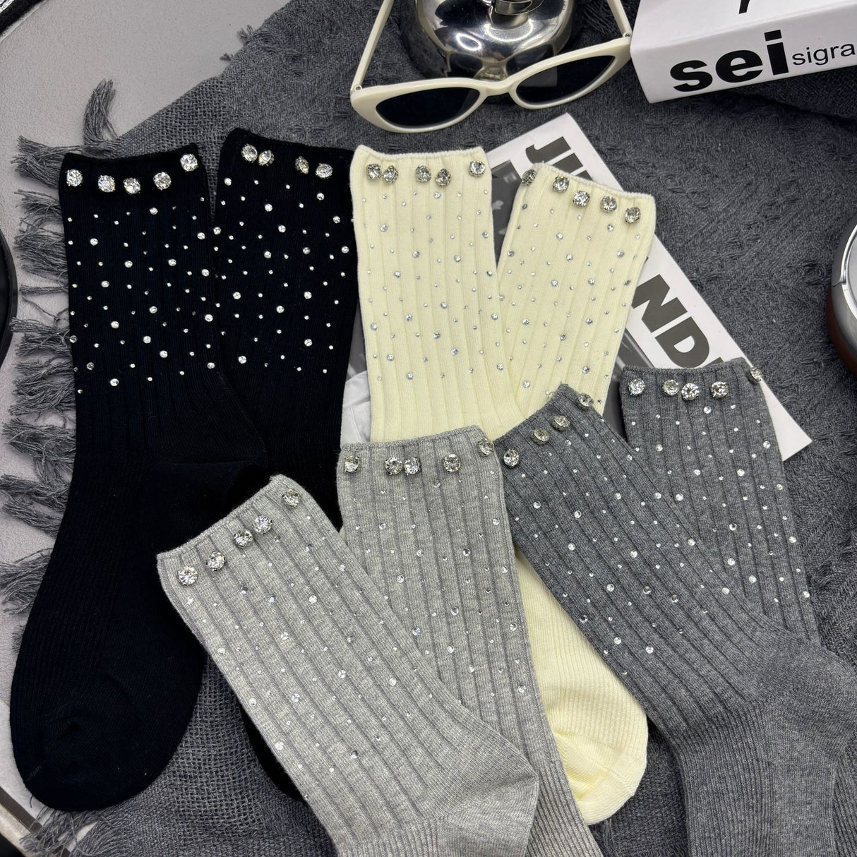 Rhinestone Crew Socks