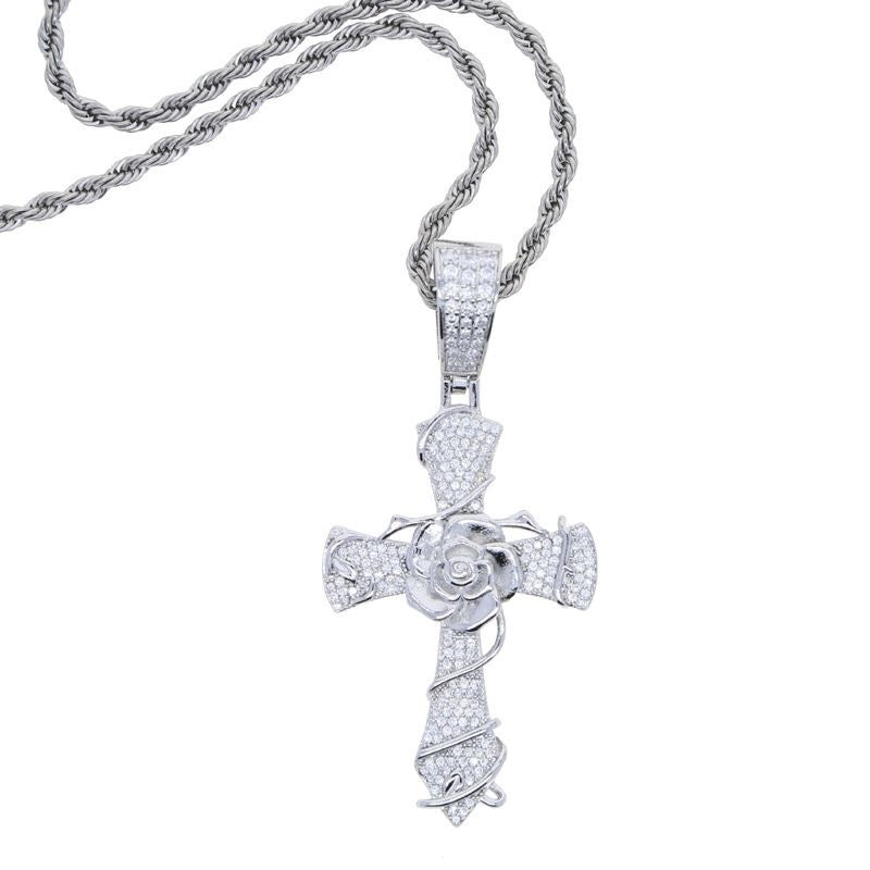 Eternal Rose Cross (ice silver) necklace