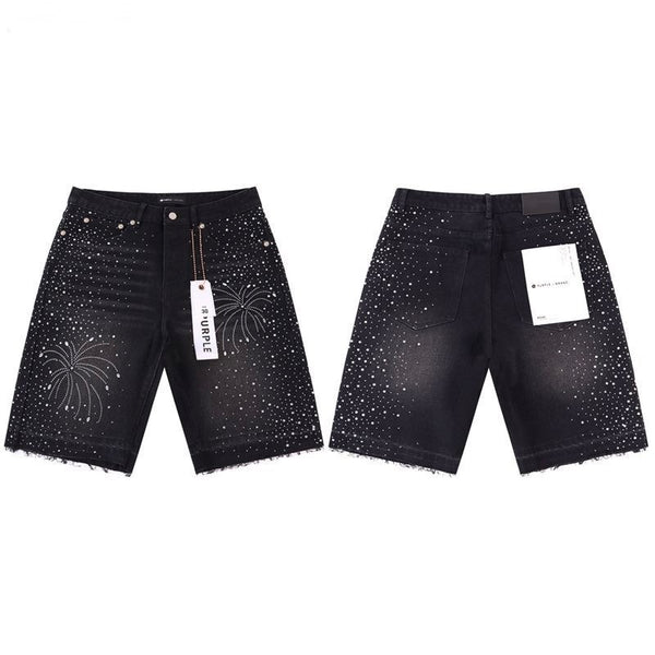 Black rhinestones sprinkling denim shorts