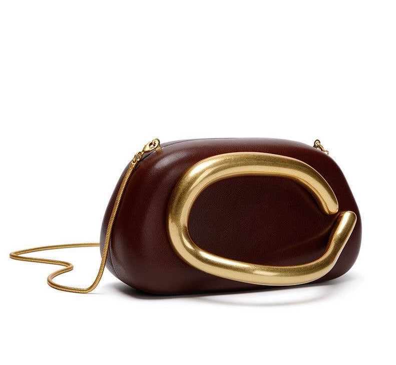 Burgundy Gold-clasped box bag