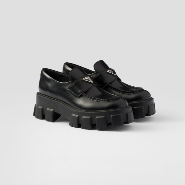 Prada Monolith Brushed Leather Loafers