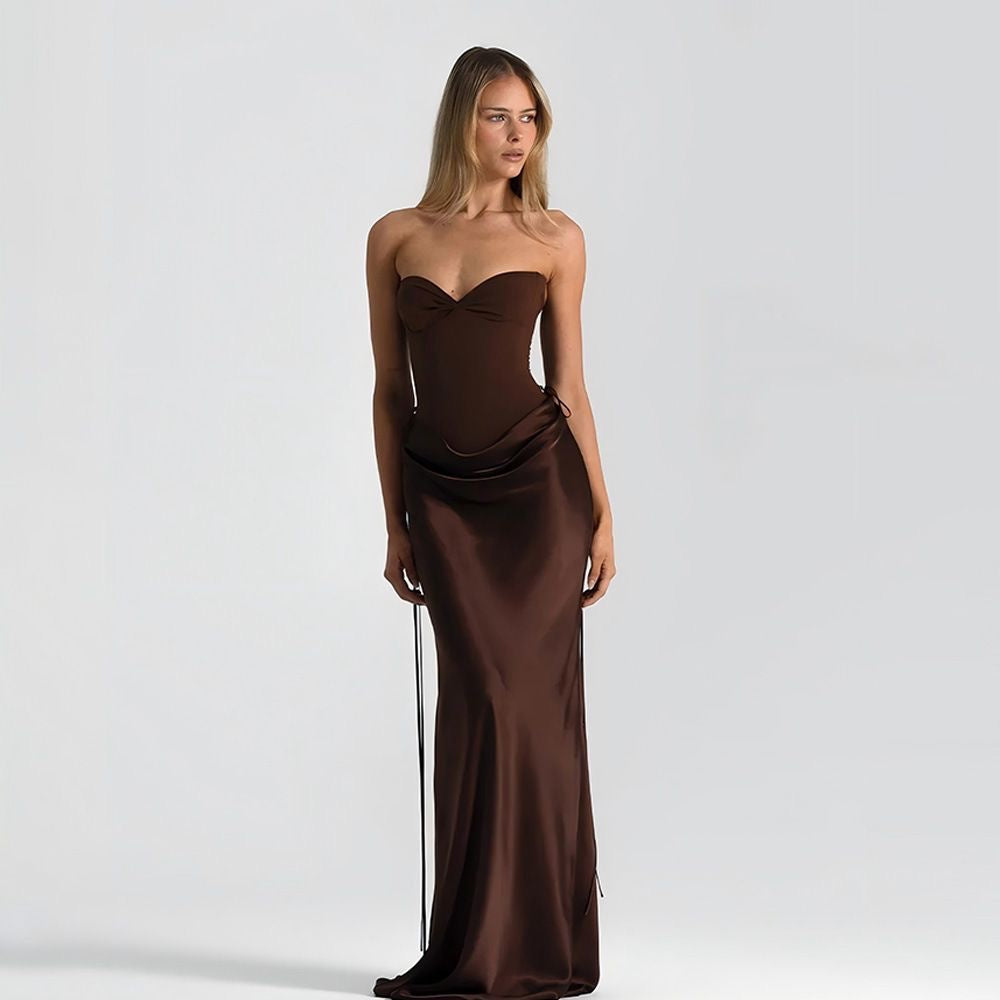 Brown Strapless Satin gown dress