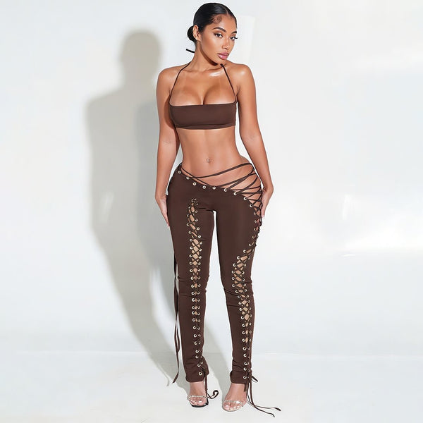 Brown lace-up 2 piece