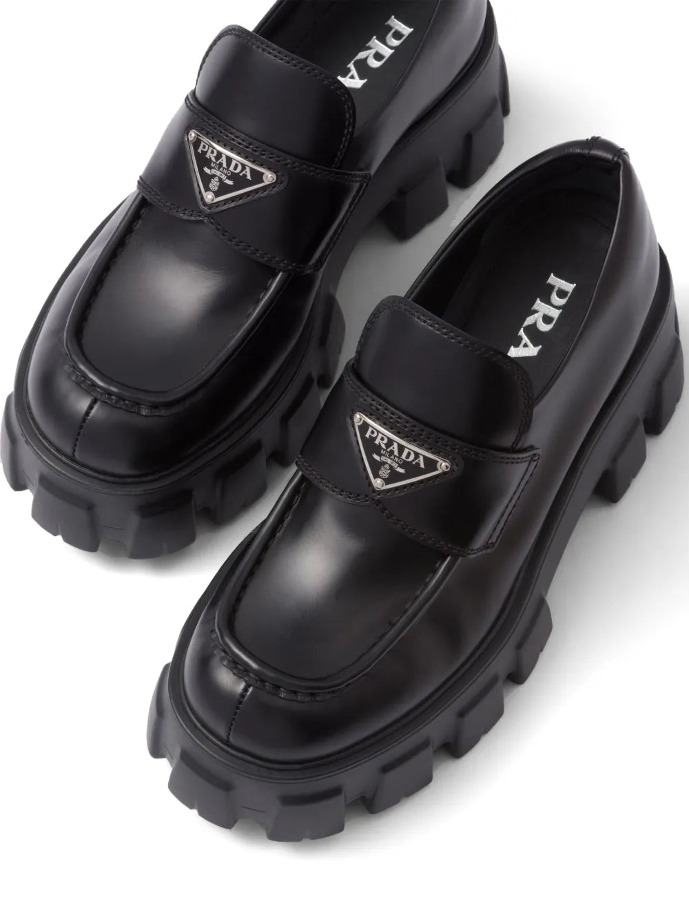 Prada Monolith Brushed Leather Loafers