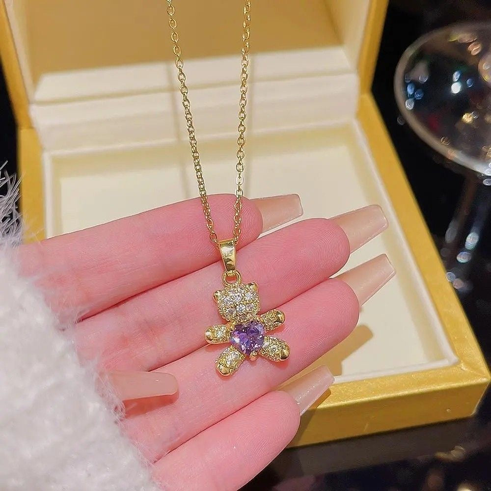 Bear with a heart necklace