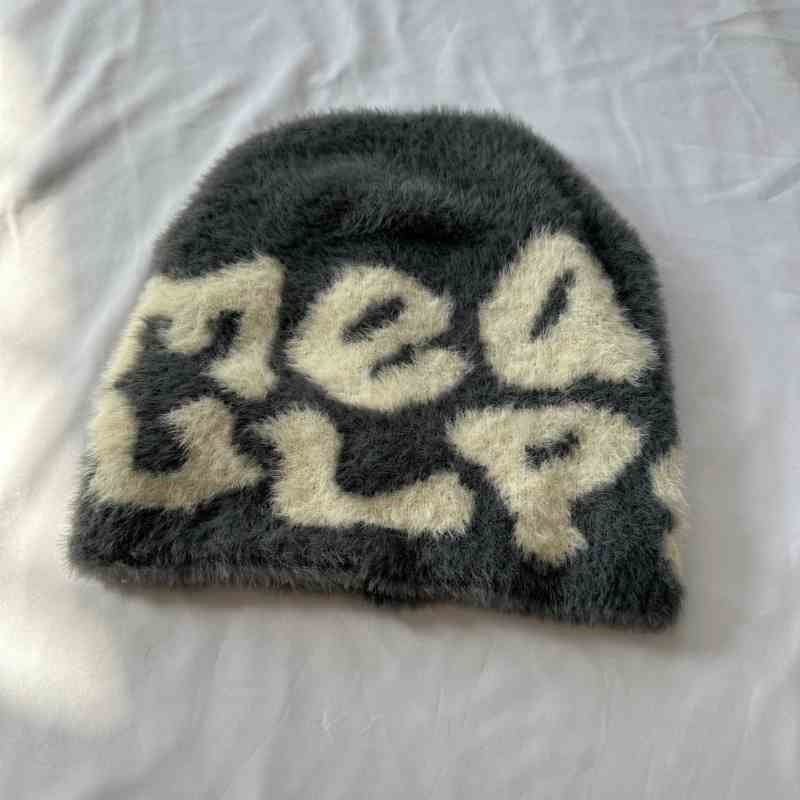 Grey mea culpa fur beanie