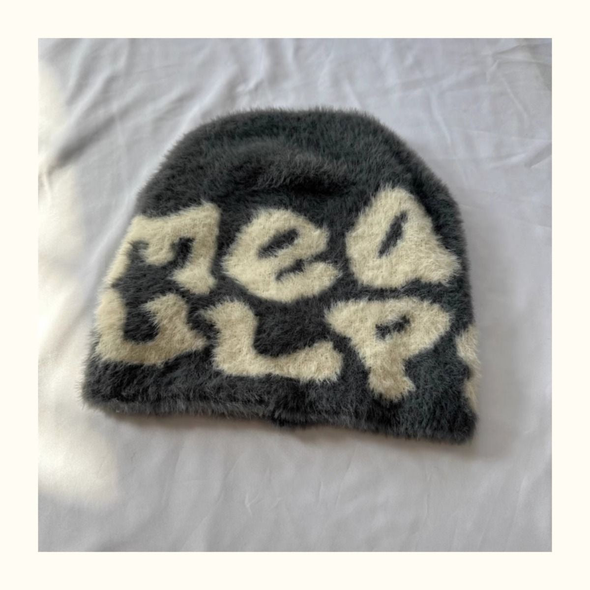Grey mea culpa fur beanie