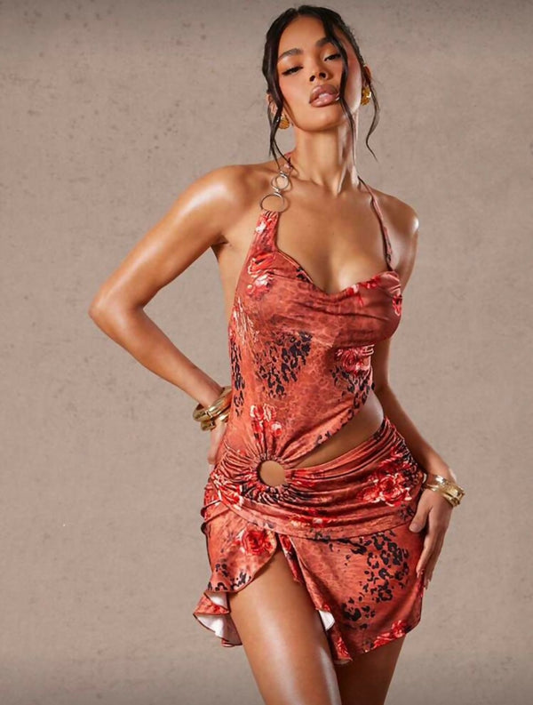 Cut out halter mini dress
