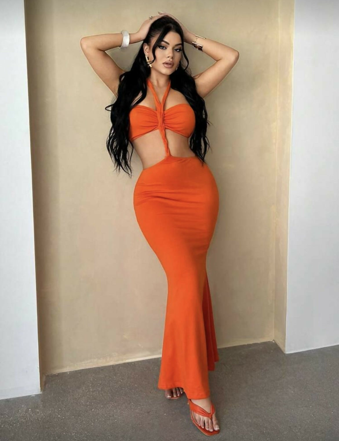 Backless twist rope deco cropped bodycon