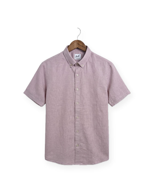 Short Sleeve Linen Shirt — Dusty Pink