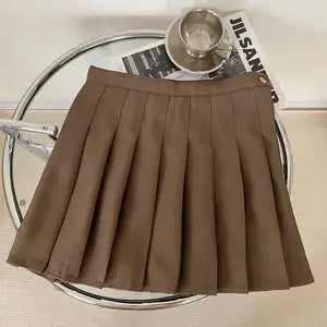 Brown High Waist Pleated Skirt