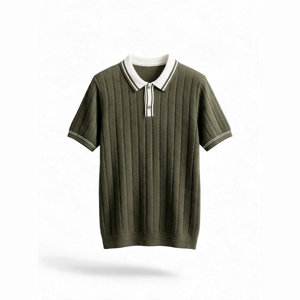 Belugga Tipped Knit Polo — Olive