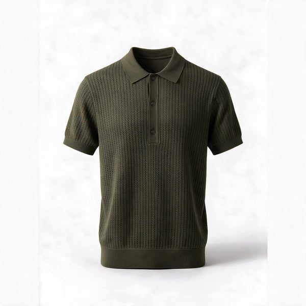 Belugga Textured Knit Polo — Dark Olive