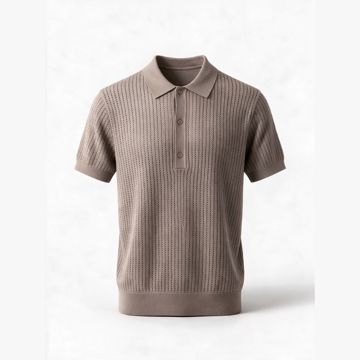 Belugga Textured Knit Polo — Taupe