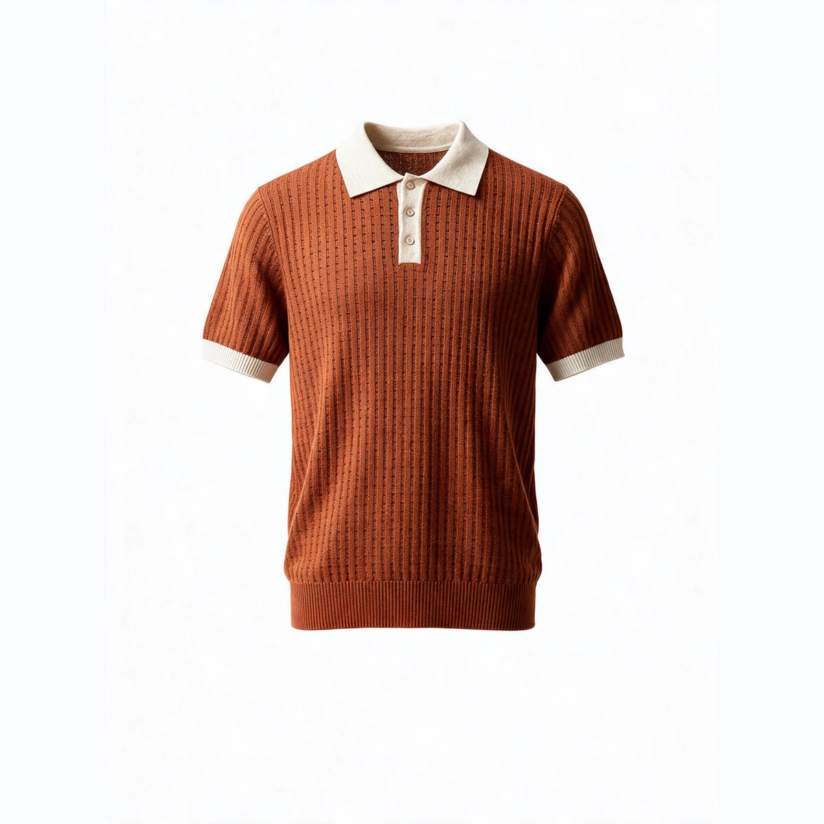 Belugga Contrast Collar Knit Polo — Rust