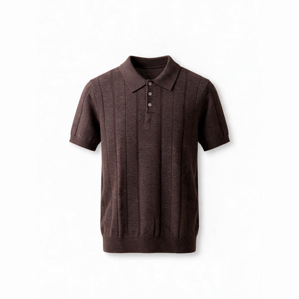 Belugga Ribbed Knit Polo — Brown