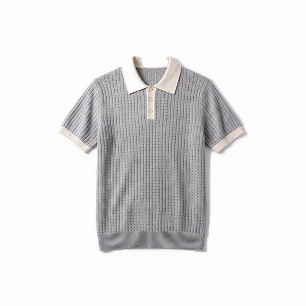 Belugga Contrast Collar Knit Polo — Grey