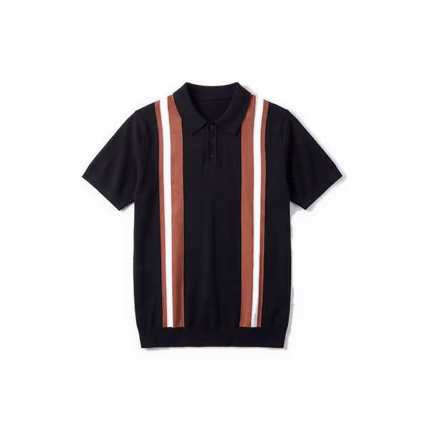 Belugga Retro Stripe Knit Polo — Black