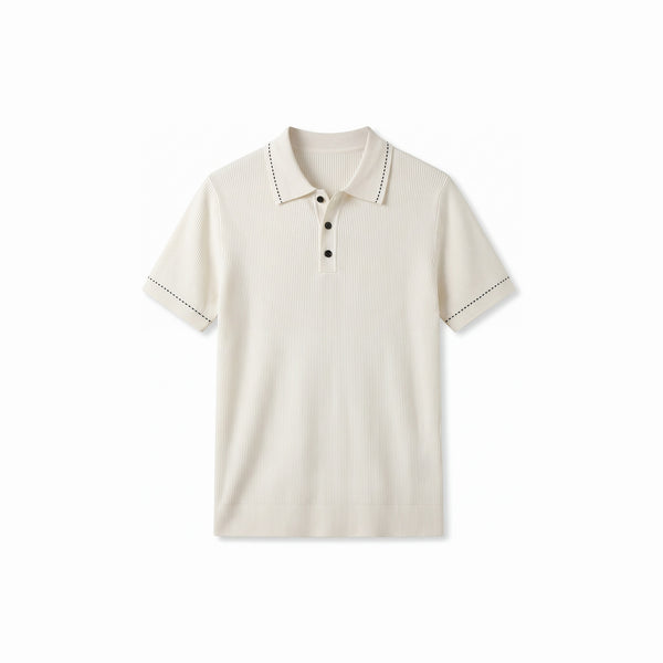 Belugga Stitch-Trim Ribbed Polo — White