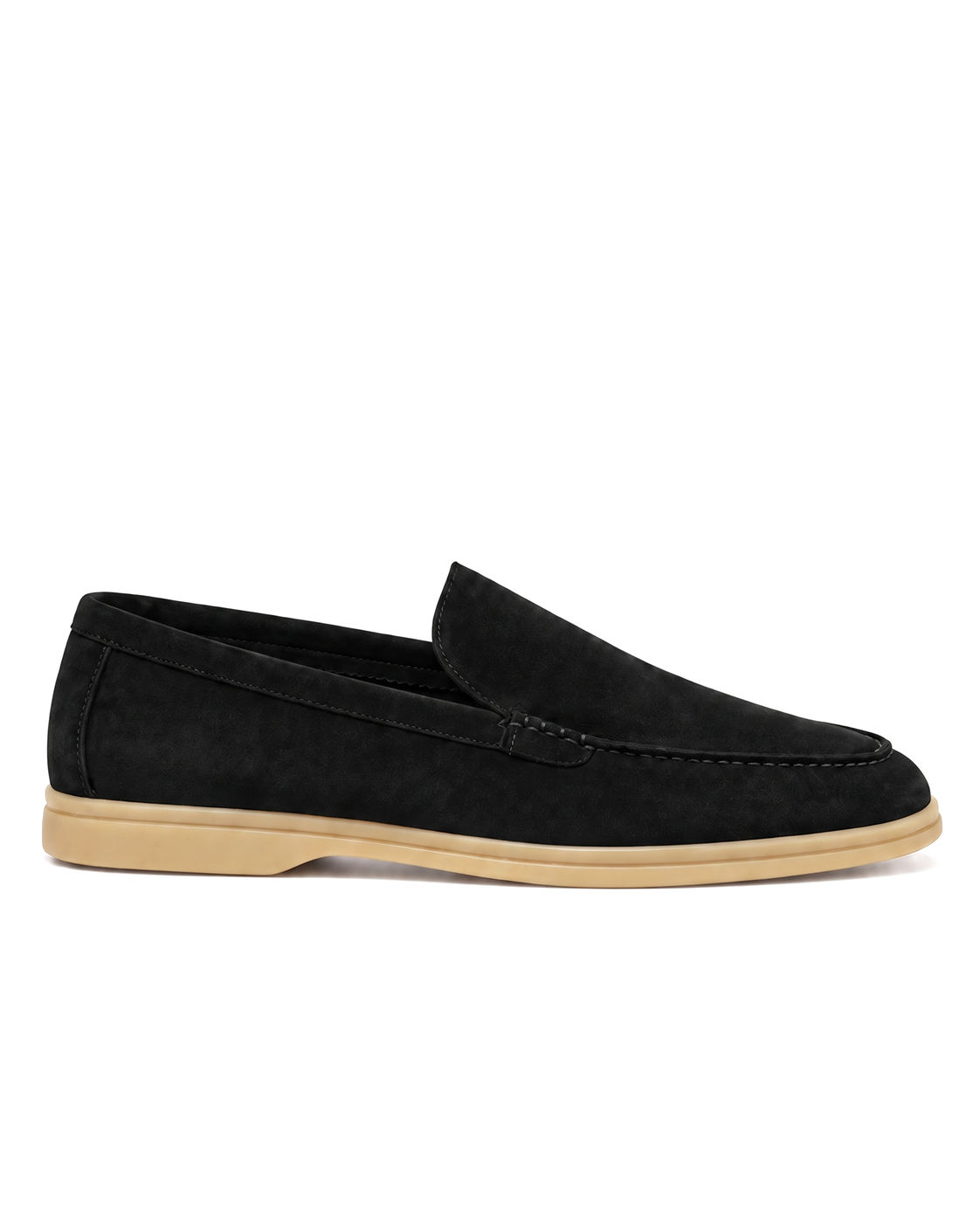Belugga Terra Loafer in black suede with beige sole, side view