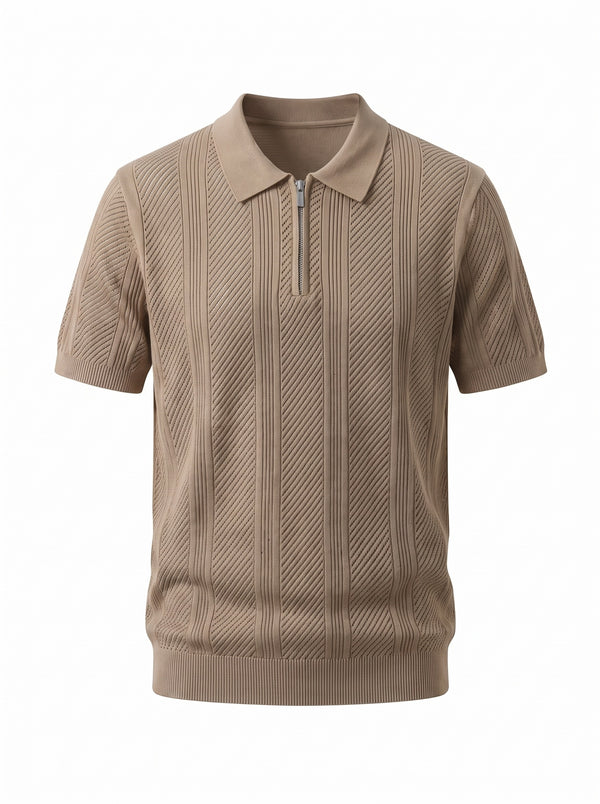 Textured Zip Knit Polo — Sand