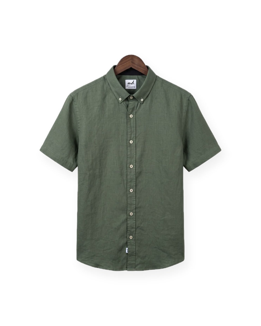 Short Sleeve Linen Shirt — Olive Green