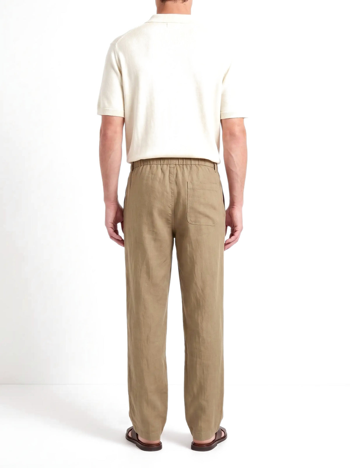 Heritage Linen Trouser — Khaki Tan — worn by the model, back (relaxed fit)