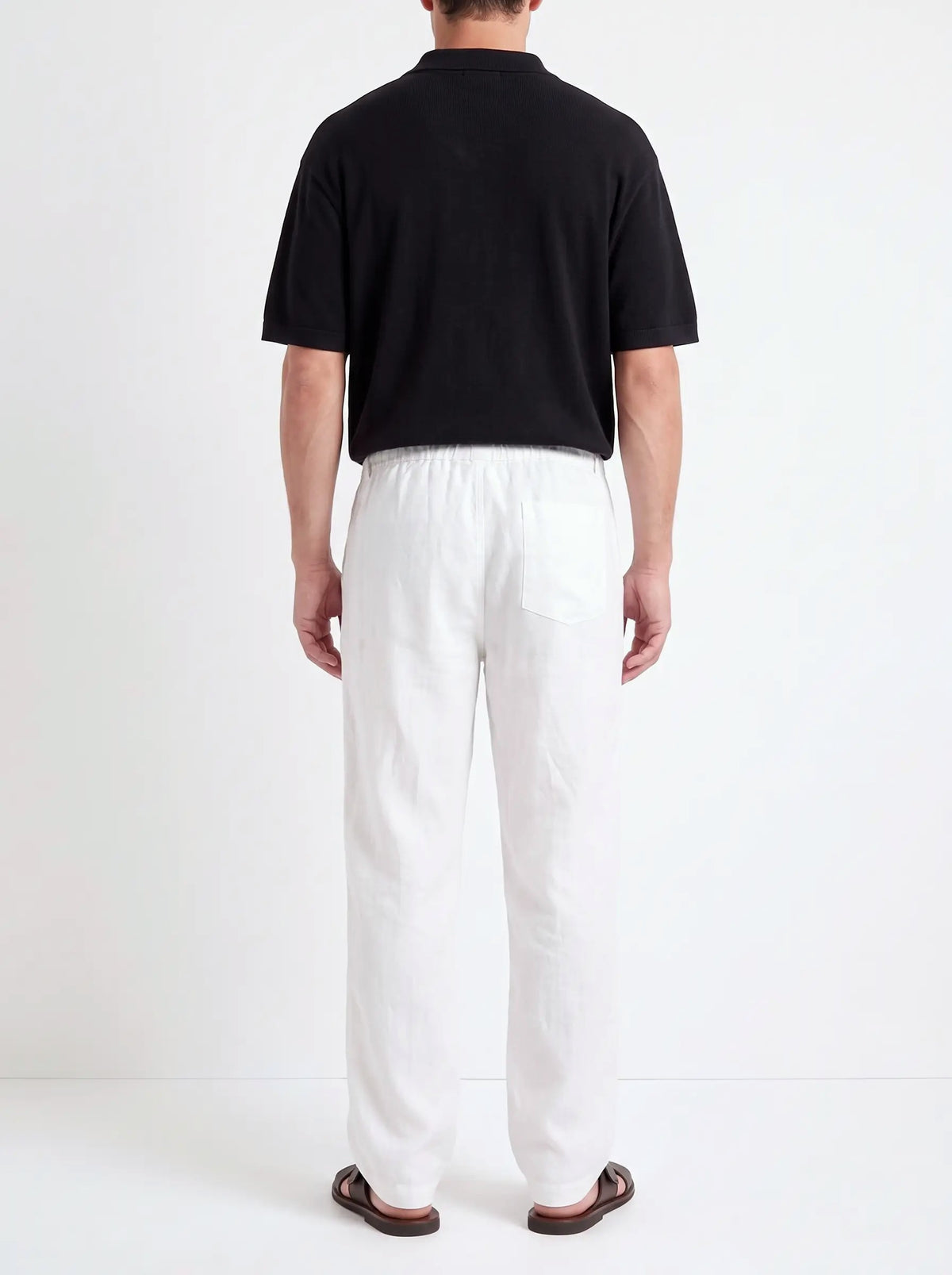 Heritage Linen Trouser — White — worn by the model, back (relaxed fit)