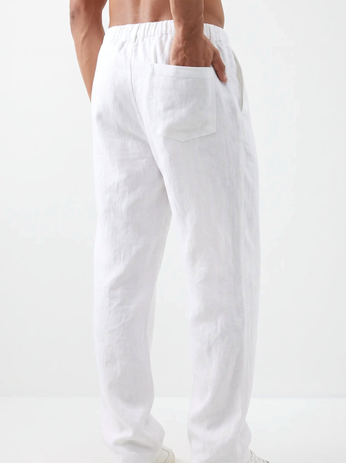 Heritage Linen Trouser — White — back pocket detail