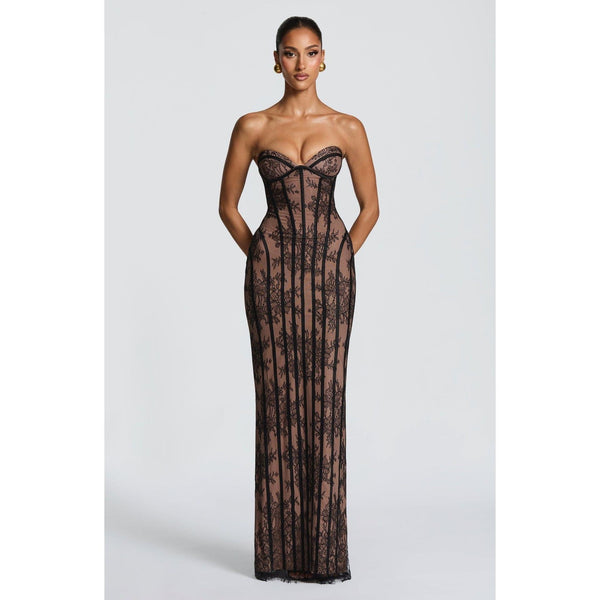Black Lace Strapless Bodycon Maxi Dress