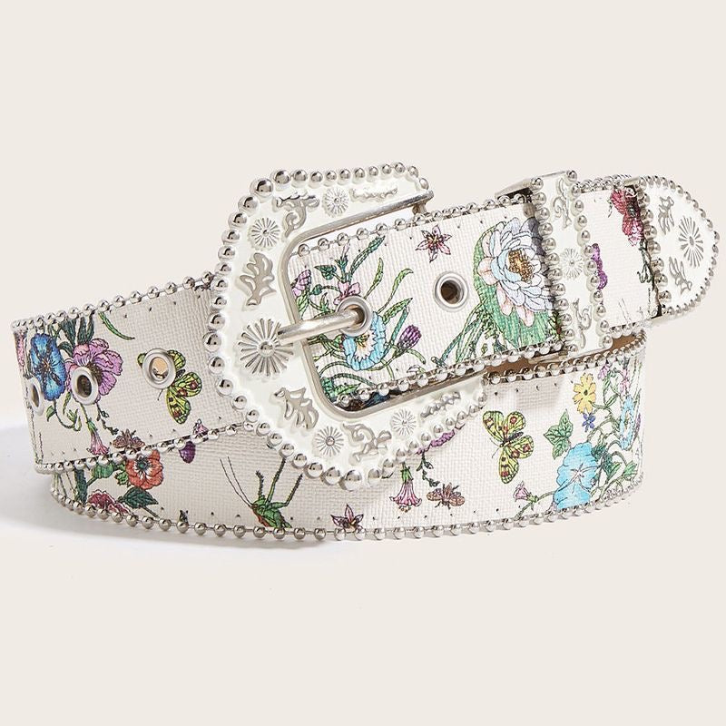 White Floral Rhinestone Belt