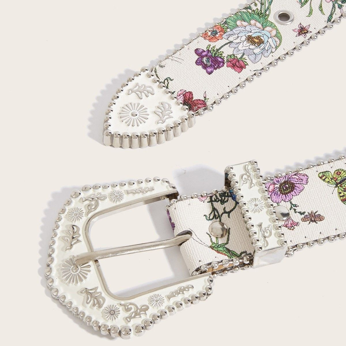 White Floral Rhinestone Belt