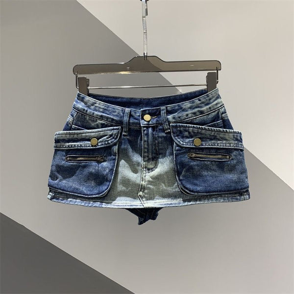 Blue Pocket Denim Micro Mini Skirt