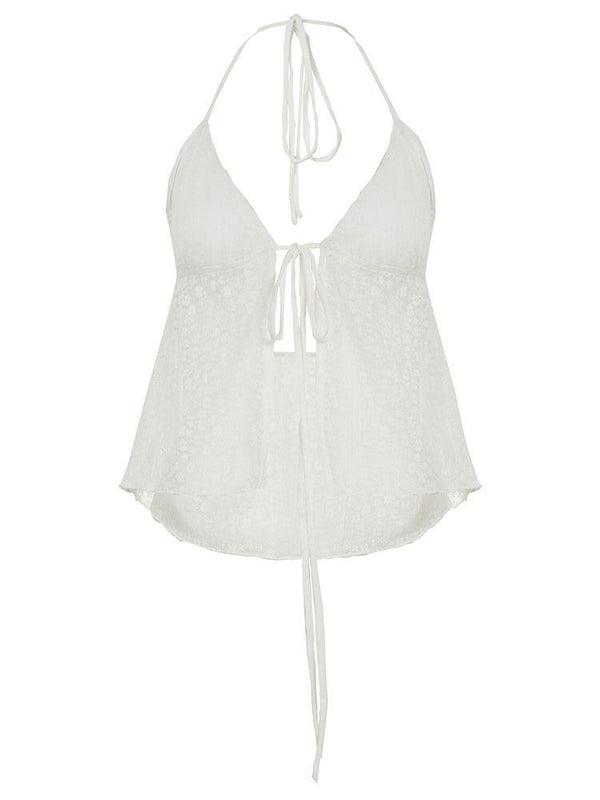 White Crochet Halter Split Top
