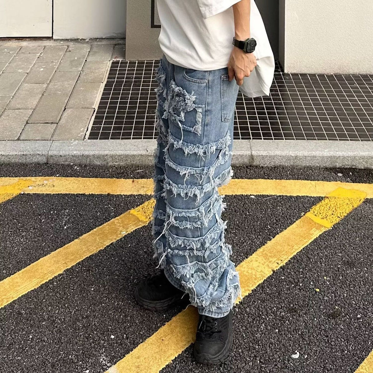 Light Blue Distressed Patch Skinny Jeans