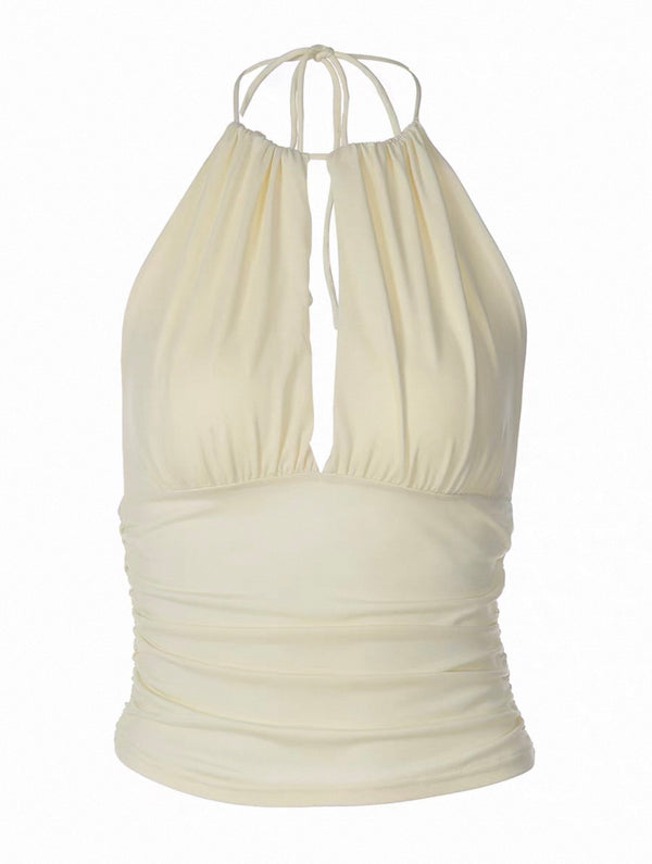 Light Yellow Ruched Halter Top